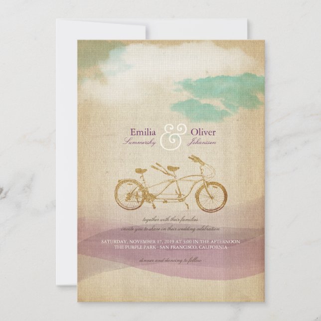 Convites Bicicleta Tandem 2 Aquarela Casamento Rústico Vint (Frente)