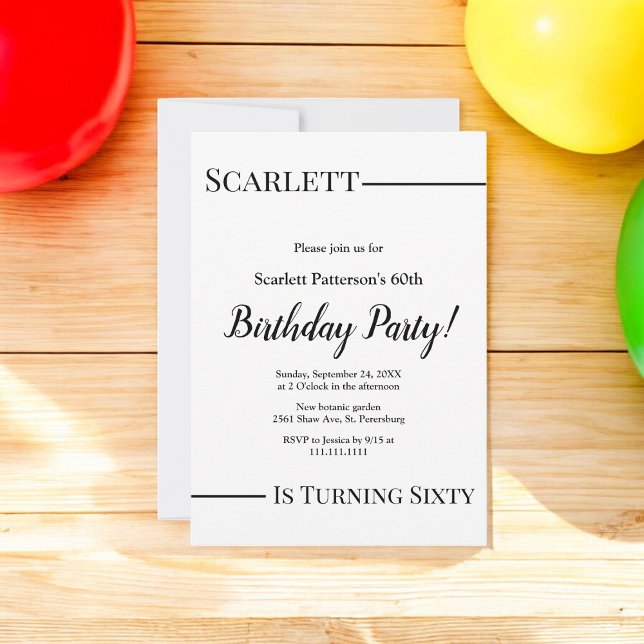 Convites Bico branco e preto elegante 60º aniversário (Criador carregado)