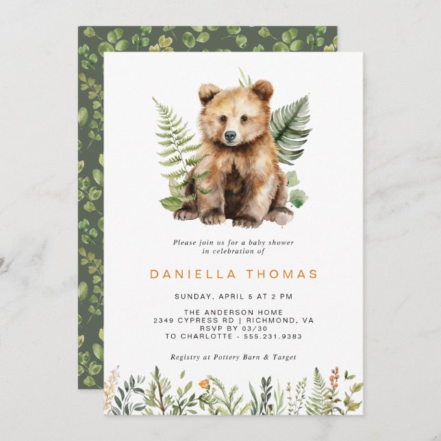 Convites Bico de Urso da Madeira | Chá de fraldas Neutro Mo (Frente/Verso)