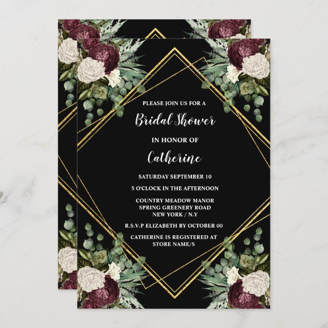 Convites Bico floral rosa de marrom branco (Frente/Verso)