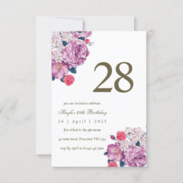 Convites Bico Simples Bico Floral Roxo 28º Aniversário