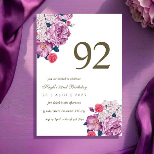 Convites Bico Simples Botânico Purple Floral 92º Aniversári