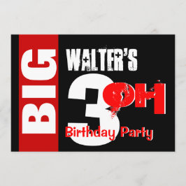 Convites Big 30 Birthday Modern Red White Black W1711