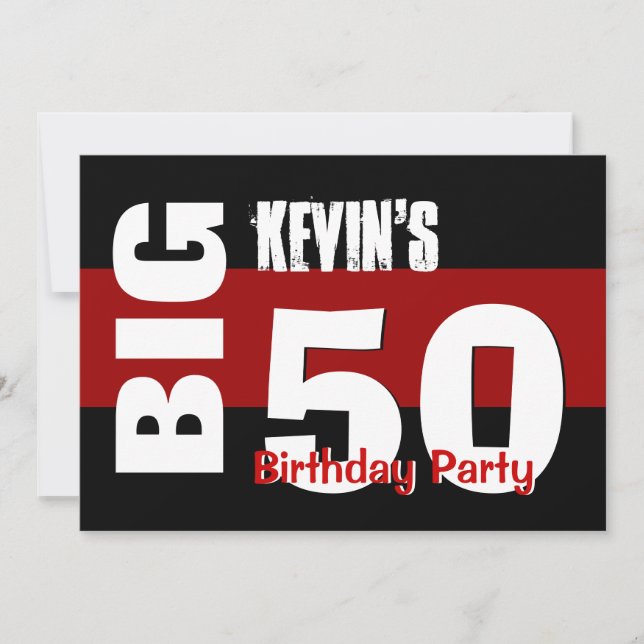 Convites Big 50 Birthday Modern Red Black W1709 (Frente)