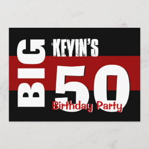 Convites Big 50 Birthday Modern Red Black W1709
