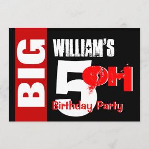 Convites Big 50 Birthday Modern Red Black W1732