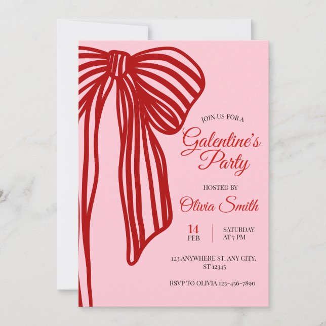 Convites big bow coquette galentines girls night party (Frente)