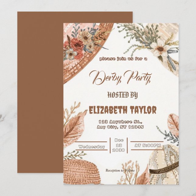 Convites Big Hat Derby Party Invitation (Frente/Verso)