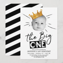 Convites Big One First Birthday Modern Photo Black White