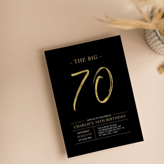 Convites Big Seventy | Festa de 70 anos Gold & Black (Criador carregado)