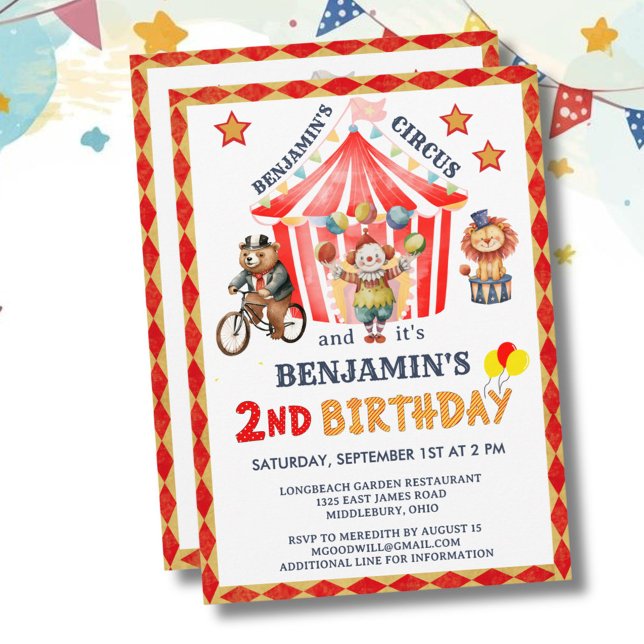 Convites Big Top Circus Carnival Boy 2nd Birthday  (Criador carregado)