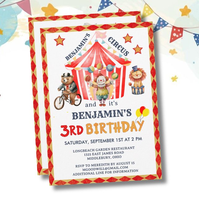 Convites Big Top Circus Carnival Boy 3rd Birthday  (Criador carregado)