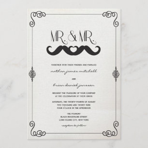 Convites Bigode Amor Sr. & Sr. Casamento Gay em Papel Vinta