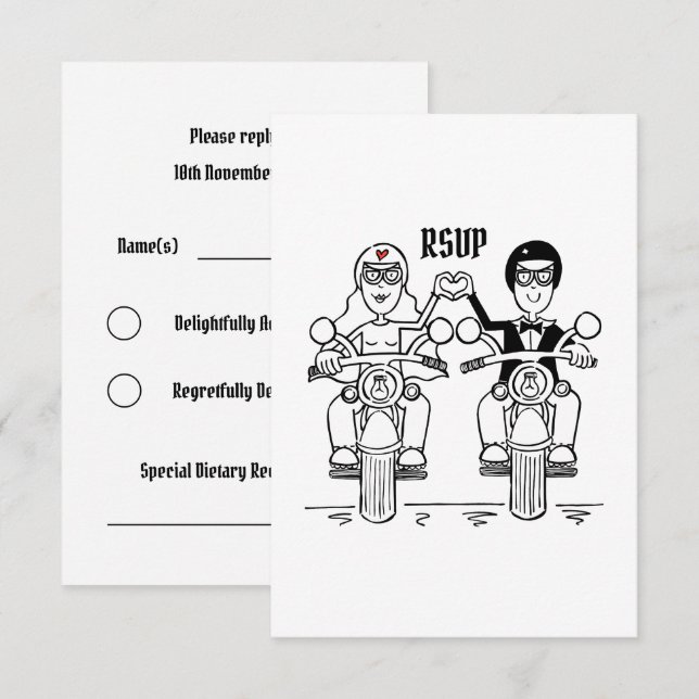 Convites Biker Motorcycle Wedding RSVP to (Frente/Verso)