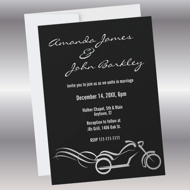 Convites Biker Wedding Black with Swirls Invitation (Criador carregado)