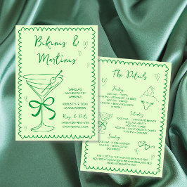 Convites Bikinis Desenhado Mão e Bachelorette Verde Martini