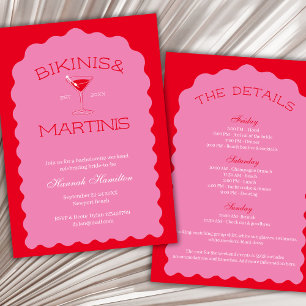 Convites Bikinis E Martinis Bold Rosa E Bachelorette Vermel