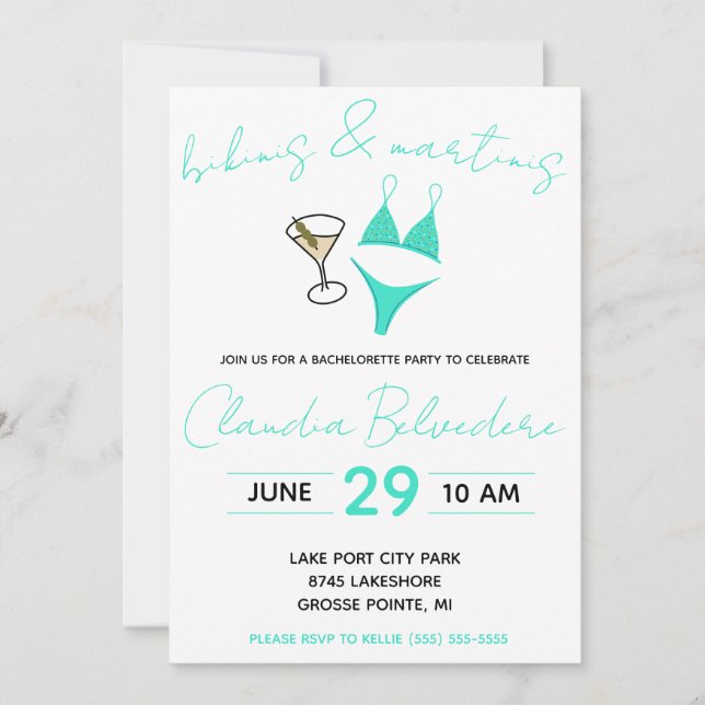 Convites Bikinis e Martinis Themed Festa de solteira (Frente)