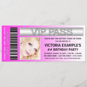 Convites Bilhete de admissão ao Hot Pink VIP Pass Birthday 