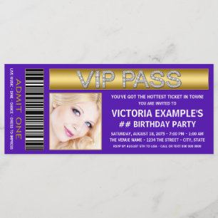 Convites Bilhete de Admissão ao Purple VIP Pass Festa de An