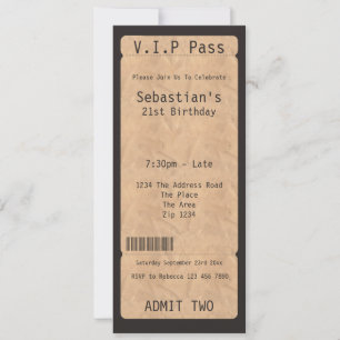 Convites Bilhete de Admissão para Festa com Passagem VIP
