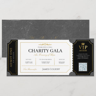 Convites Bilhete de Admissão para Gala de Caridade de Ouro