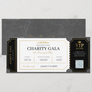 Convites Bilhete de Admissão para Gala de Caridade de Ouro