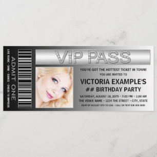 Convites Bilhete de Admissão VIP Festa de Aniversário