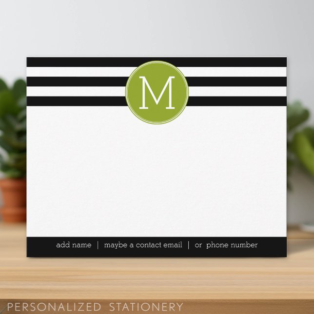 Convites Bilhete de Agradecimento de Monograma Listrado Pre (Personalized Stationery)
