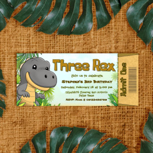 Convites Bilhete de Aniversário de 3 anos do Three Rex Boy