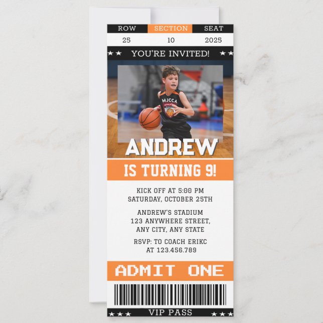 Convites Bilhete de Aniversário de Basquete Pessoal com ima (Frente)