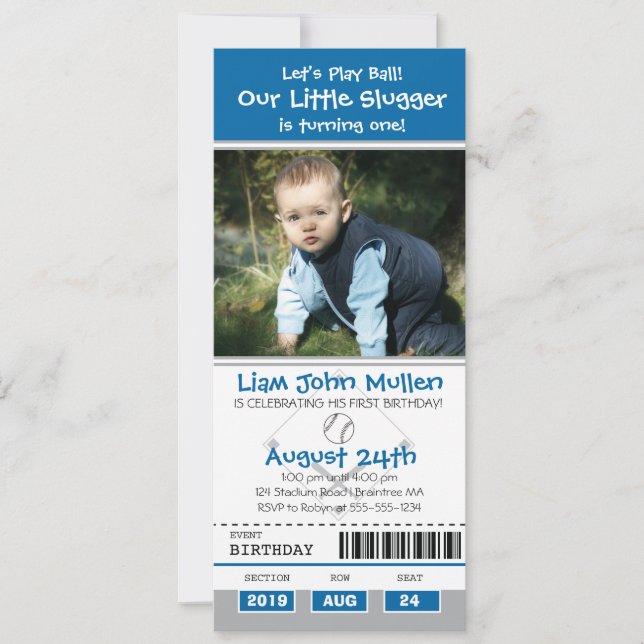 Convites Bilhete de aniversário de beisebol (Frente)