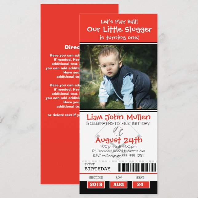 Convites Bilhete de aniversário de beisebol (Frente/Verso)