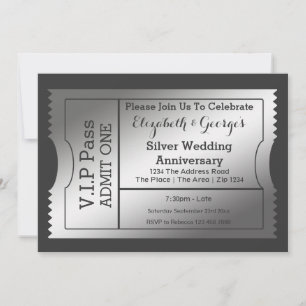 Convites Bilhete de Aniversário de Bodas de Prata VIP Pass