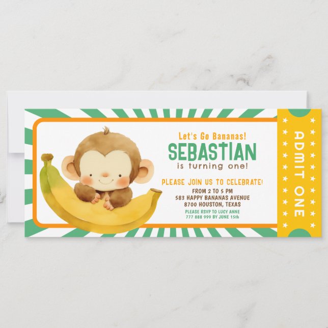 Convites Bilhete de Aniversário de criança de macaco da sel (Frente)