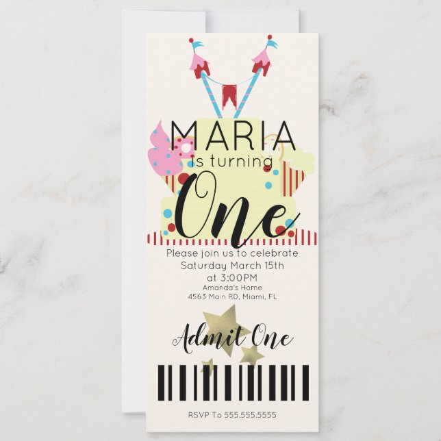 Convites Bilhete de Aniversário de Primeiro Aniversário do  (Frente)