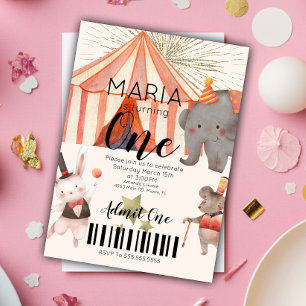 Convites Bilhete de Aniversário de Um Ano de Circo 