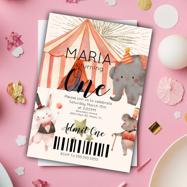 Convites Bilhete de Aniversário de Um Ano de Circo  (Criador carregado)