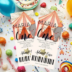 Convites Bilhete de Aniversário de Um Ano do Circo em Aquar