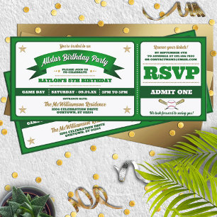 Convites Bilhete de Aniversário do Allstar de Beisebol Verd