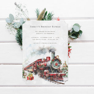 Convites Bilhete de Aniversário do Trem de Natal Vintage