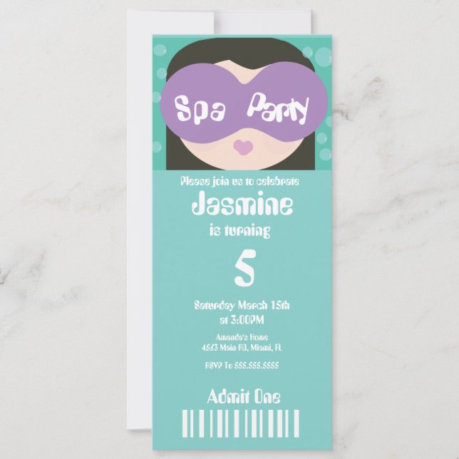 Convites Bilhete de Aniversário Estilo Spa Beleza (Frente)