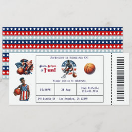 Convites Bilhete de Basquete Patriótico EUA Festa de Aniver