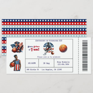 Convites Bilhete de Basquete Patriótico EUA Festa de Aniver