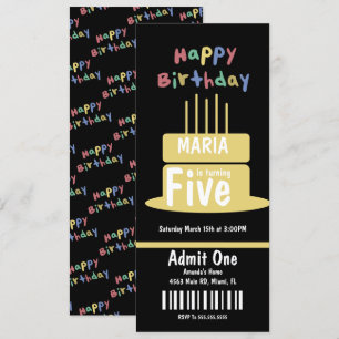 Convites Bilhete de Bolo de Aniversário de 5 Anos     