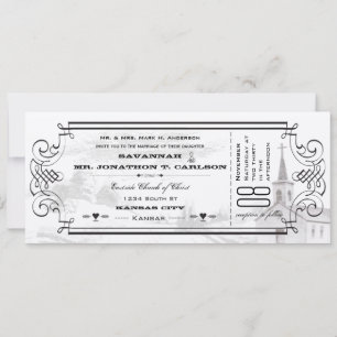 Convites Bilhete de Capela de Casamento com Fundo de Marfim