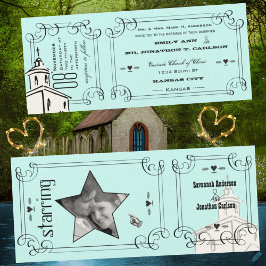 Convites Bilhete de Capela Romântica Aqua Casamento