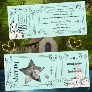 Convites Bilhete de Capela Romântica Aqua Casamento