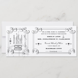 Convites Bilhete de Capela Romântica Casamento