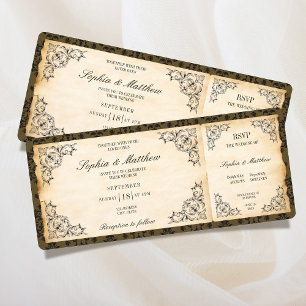 Convites Bilhete de Casamento Antigo RSVP Barroco